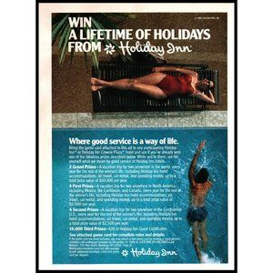 1985 Holiday Inn Hotels Vintage Print Ad Woman Lounge Chair Man Swimming Photo